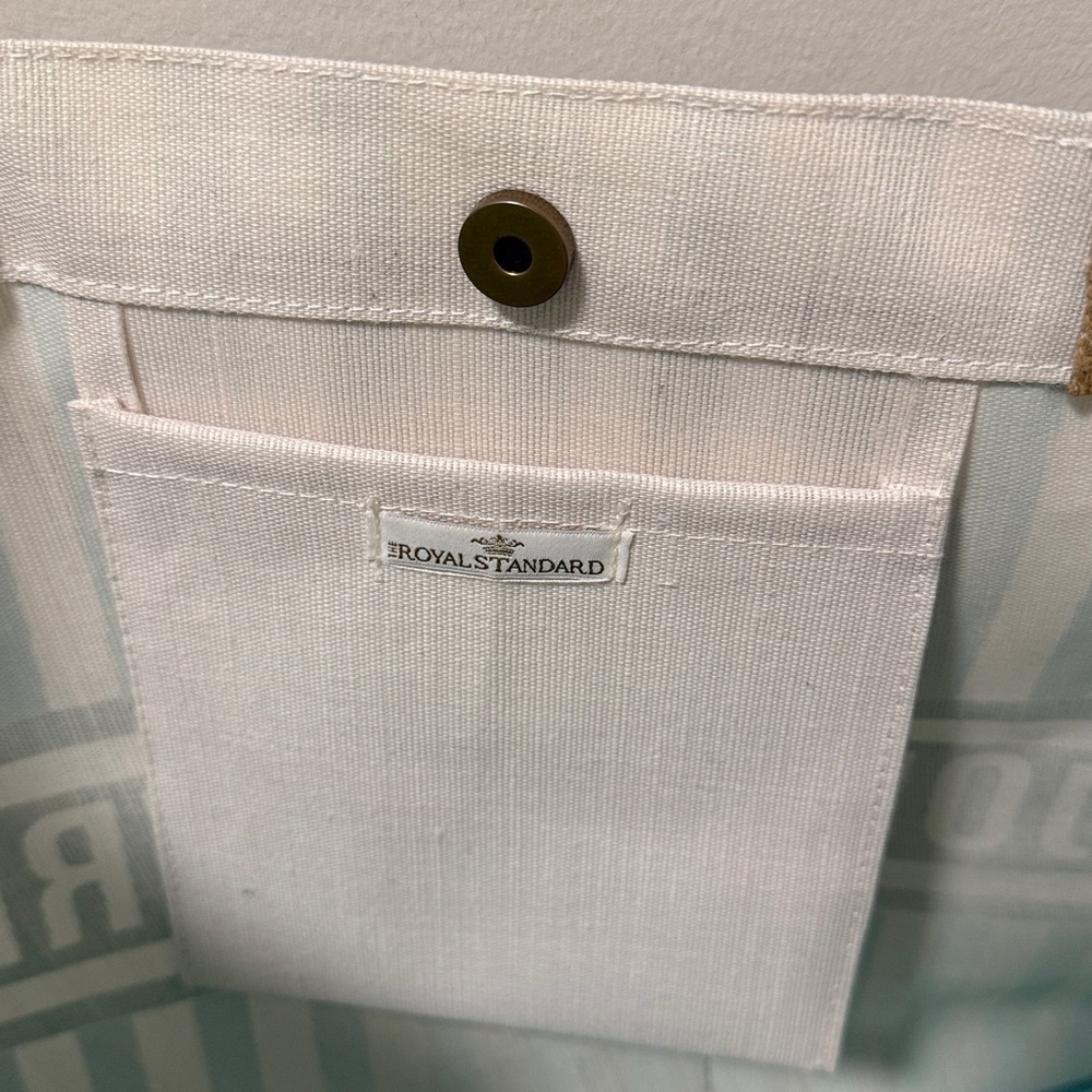 NWT The Royal Standard Joie De Vivre Jute Tote & Beach Towel. Aqua Blue/White. - Picture 3 of 8